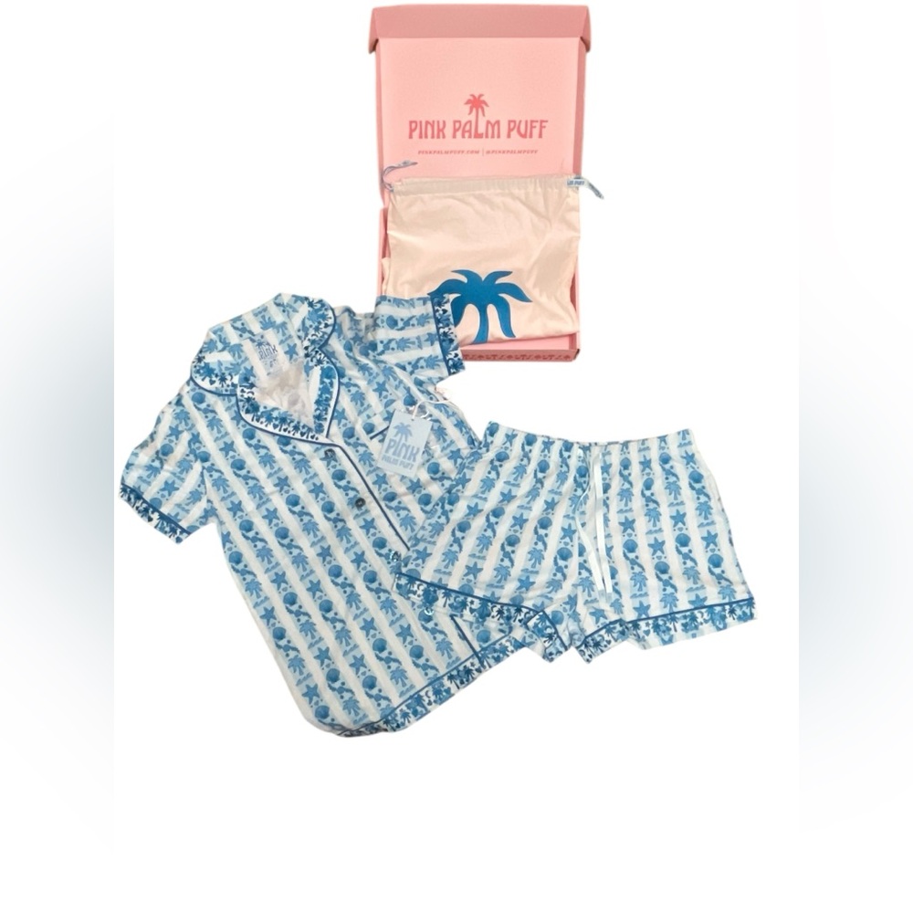 NWT Pink Palm Puff Pajama Set 100% Pima Cotton, Seabreeze Size XS